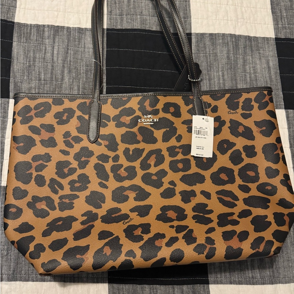 Coach Leopard Print Tote - Tan and Black